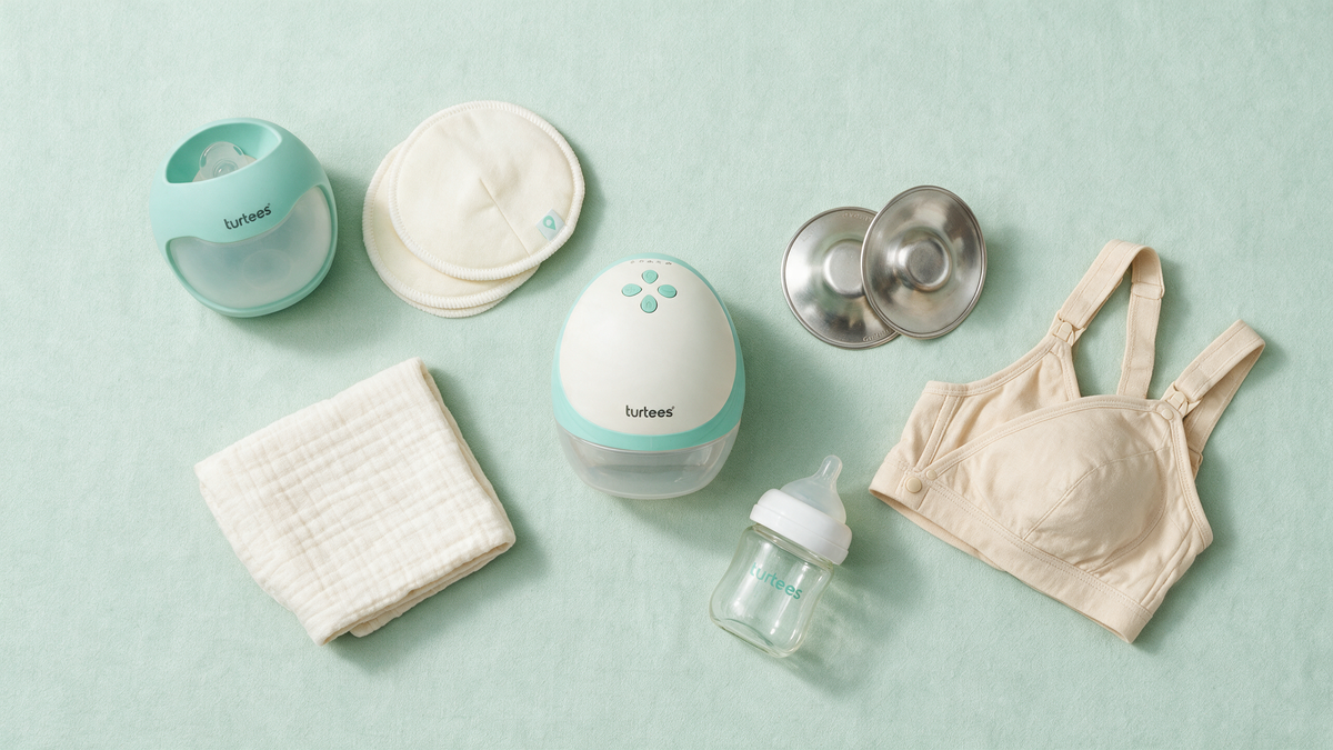 Breastfeeding starter kit: Turtees T10 pump, T30 milk saver, nursing pads, silver cups and nursing bra