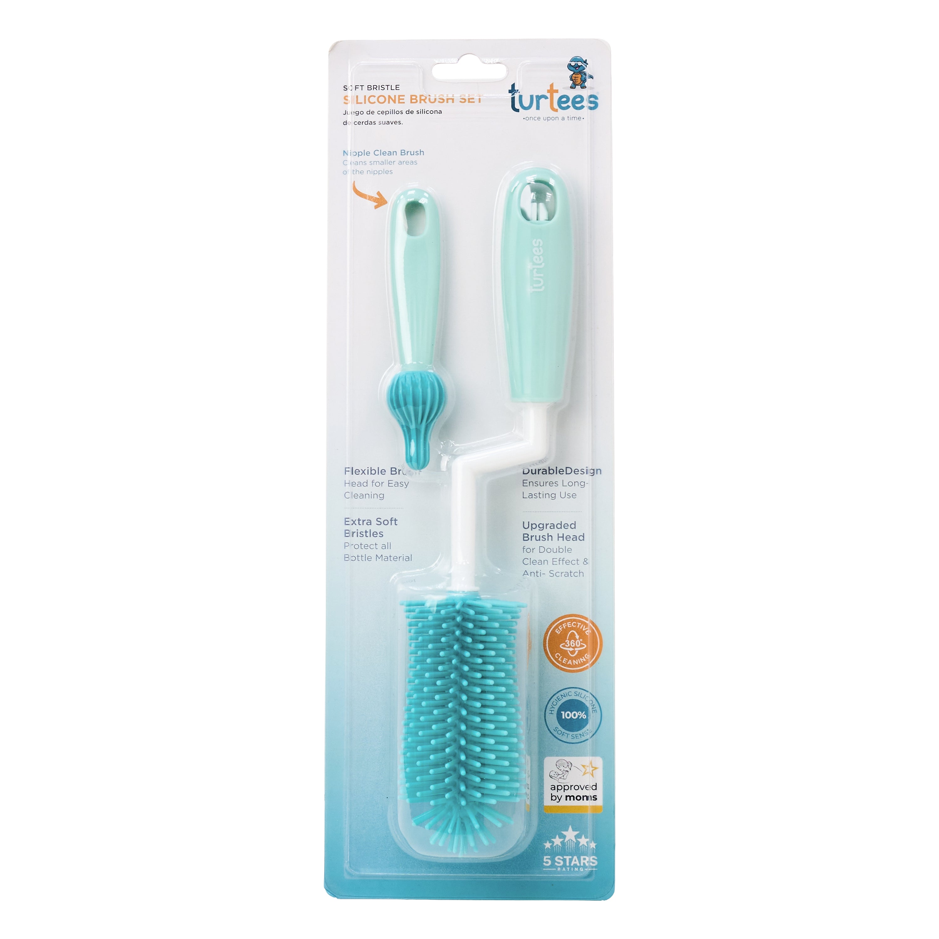 360° Bottle Cleaner Brush Set with Nipple Brush